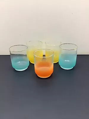 Vtg Set Of 5 Rainbow 4oz Blendo Juice Glasses Frosted MCM Atomic Era • $24.99