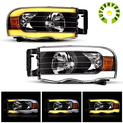 LED DRL Sequential Switchback Headlights For 2002-2005 Dodge Ram 1500 2500 3500 • $164.90