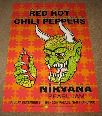 $79.95 • Buy RED HOT CHILI PEPPERS NIRVANA PEARL JAM S.F.  1991 CONCERT POSTER 18 1/2  X 27 