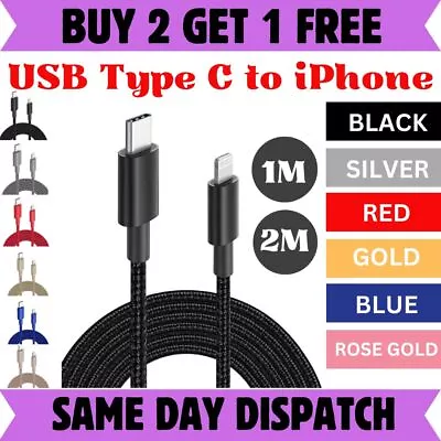 Fast Charger USB C Charging Cable For IPhone X XR 11 12 13 Pro 14 Pro Max IPad • £1.99