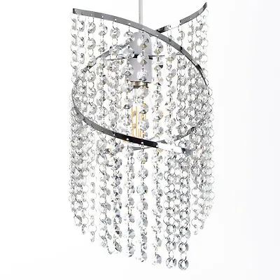 £17.99 • Buy K9 Crystals Long Beaded Spiral Nickel Frame Light Fitting Pendant Shade -Clear