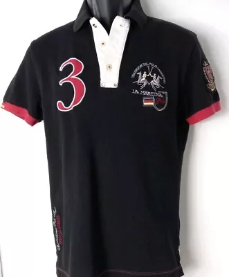 La Martina Mens Small Black Polo Shirt Embroidered Argentina Designer Tour • $34.95