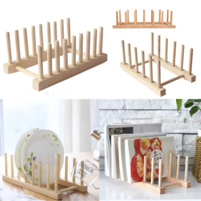 £8.39 • Buy Bamboo Wooden Dish Rack Plate Rack Stand Pot Lid Rack Holder Kitchen Organizer