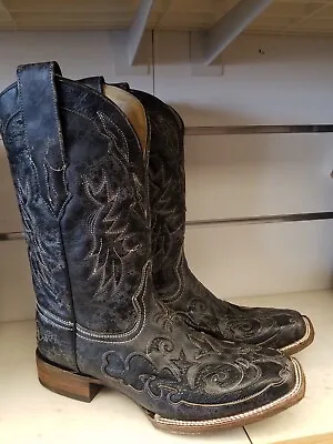 New Men's Corral A2159 Black Snake Inlay Square Toe Boots • $224.99
