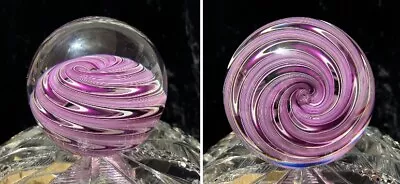 Signed Vitrix Hand Blown Murano Style Glass Paperweight Amethyst & White Swirl • $75