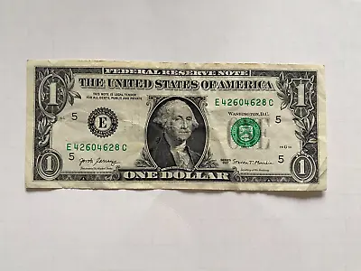 One Dollar Bill Serial Number E 42604628 C $1 Note US Real Money 2017 Notes USA • $7.99