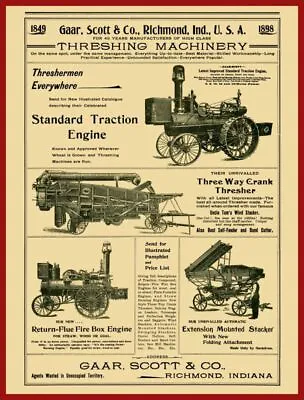 1898 Gaar Scott NEW Metal Sign: Threshing Machines Traction Engine Richmond IN • $19.88