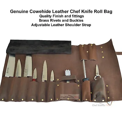 CKP Genuine Leather Knife Roll Bag 11 Slots Chef Knives Storage Knife Bag  • $149