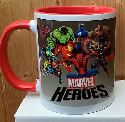 Personalised Marvel Heroes Mug Any Name  Gift Red Handle And Inside Birthday • £9.99