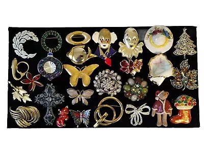 27 VTG. To MODERM Jewelry Lot Gold/Silver Tone Brooch Rhinestone Enamel  • $7.50