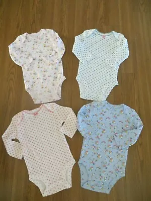 New Carter's Baby Girl 4 Pack Long Sleeve Bodysuits Multiple Flower Patterns $28 • $19.99