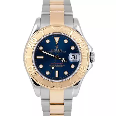 MINT Rolex Yacht-Master Two-Tone Yellow Gold Stainless Blue 35mm Watch 168623 • $7393.37