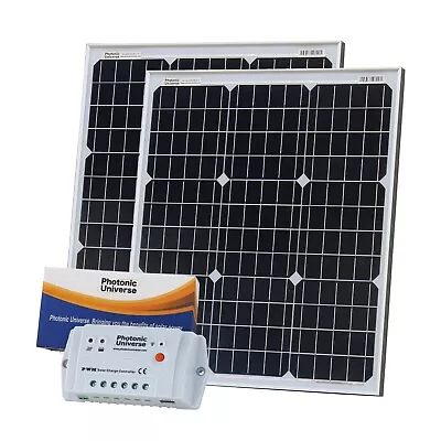 100W (50W+50W) Solar Panel Kit With Controller & Cable Motorhome / Boat 12V/24V • £199.99