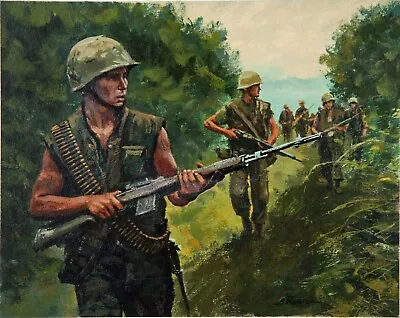VIETNAM WAR Several  Soldiers On Patrol Painting 8 X 10  PREMIUM SATIN REPRINT • $13.97