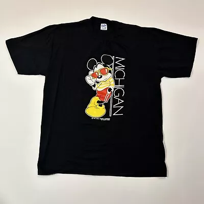 Vintage Velva Sheen Mickey Mouse Shirt Adult XL Black USA Made Michigan Beach • $18