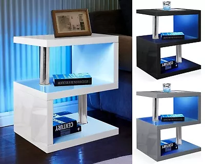 Small Side Table With Storage LED High Gloss Sofa End Coffee Table Living Room • £25.99