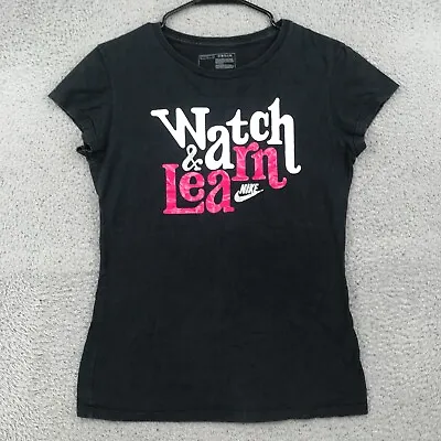 £14.59 • Buy Nike Shirt Womens Large Black Swoosh Slim Watch & Learn Short Sleeve 27230