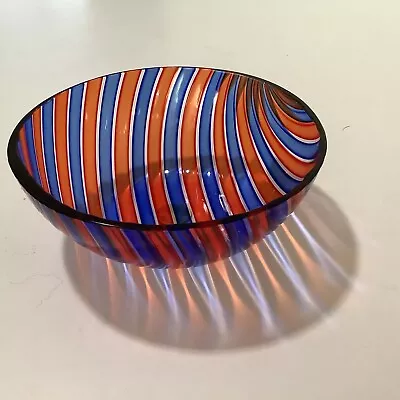 Vintage Murano Art Glass Handmade Red Blue Spiral Bowl Italy  • $39.99