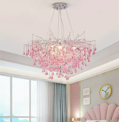 $419 • Buy Pink/blue/cognac Crystal Chandelier Villa Silver Luxury Led Ceiling Lighting