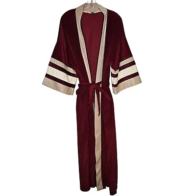 Vintage Christian Dior Monsieur Mens Robe One Size Smoking Jacket Burgundy Tan • $69.99