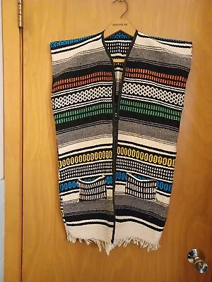 Vintage Mexican Serape Poncho Blanket Vest Adult S/M Mexican Southwestern • $36