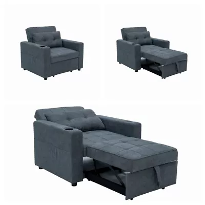 Sofa Bed Single Chair Armchair Sleeper USB Port Cup Holder Chair Chaise Pull Out • £279.99