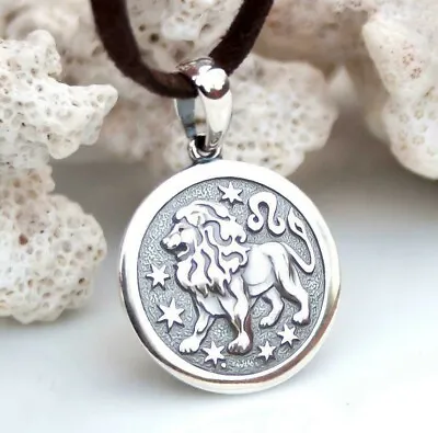 Leo Zodiac Pendant Necklace 925 Sterling Silver Horoscope Sign Medallion Coin • $36