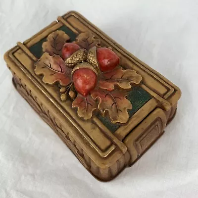 1970s Acorns And Oak Leaves Trinket Box W Lid Vandor Raffia Collection Taiwan • $18