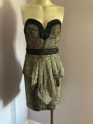 Miss Selfridge Black & Gold Party/evening Mini Dress Size 8 Uk • £5.95