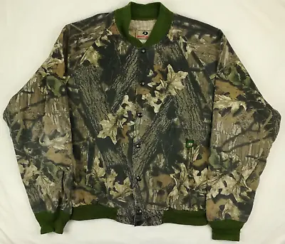 Vintage Mossy Oak Jacket Camo Metal Snap Button Bomber Green USA Made Mens XL • $42.99