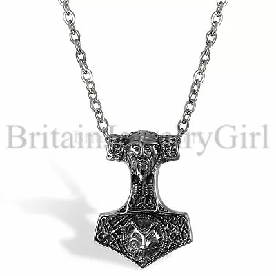 22  Stainless Steel Necklace Viking Wolf Thor's Hammer Pendant For Cool Men Boys • $9.99