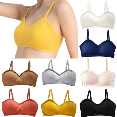 Women Push Up Non-Wired Bra Ribbed Bralette Padded Backless Underwear Crop Tops • £8.25