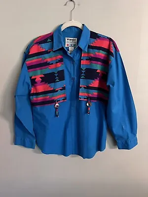 VTG Wrangler Authentic Western Apparel Bold Rodeo Cowboy Button Shirt Sz M (P1) • $37.59