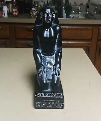 Vintage Egyptian Pharaoh Statue / Figurine With Hieroglyphics Black Chalkware • $7.99