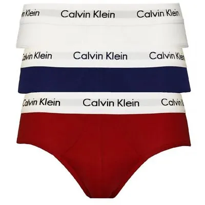 Calvin Klein U2661G-I03 100% Authentic Mens Cotton Briefs 3 Pack White/Red/Navy • £29.99