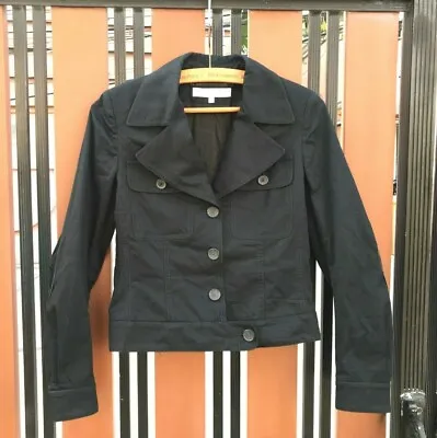 36 Veronique Branquinho Black Leather Elbow Patch Rock Biker Cotton Jacket  • $60