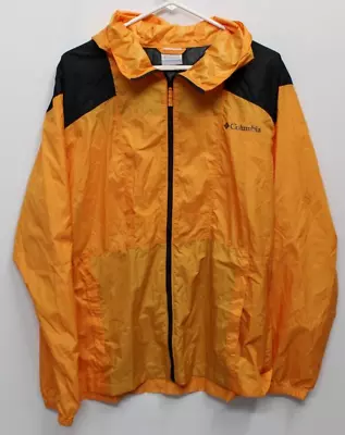 Columbia Light Weight Packable Windbreaker Rain Jacket Hood Orange Men's L • $25