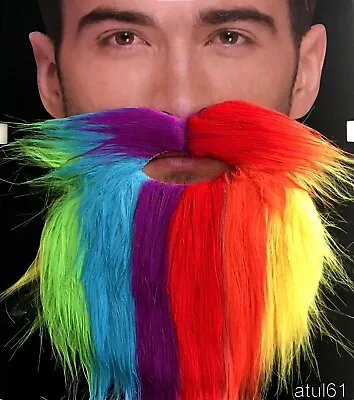 Rainbow Party Beard Moustache Mardi Gras Fancy Dress Party Costume Gay Pride NEW • £5.99