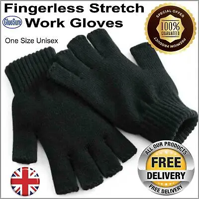 Fingerless Gloves Work Thermal Mens Womens Unisex Half Finger Magic Winter Sport • £2.99