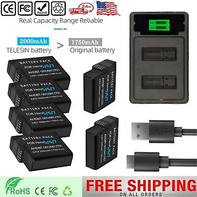 4PACK 2000mAh Battery & LCD Dual Charger For GoPro HERO8/HERO7/HERO6/HERO5 Black • $22.99