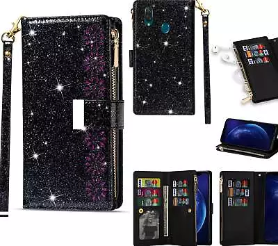 Zte Blade V10 Vita Case Glitter Leather Triple Wallet 9 Card 2 Pocket Zip • $13.50