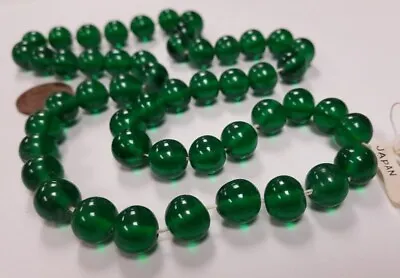 50 VINTAGE JAPANESE CHERRY BRAND GLASS EMERALD 10mm. SMOOTH ROUND BEADS 4572T • $6.74
