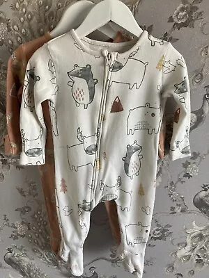 Set Of 3 Zippy Front Animal Print Babygro Outfits Baby Boys Clothing 3-6 Months • £4.75