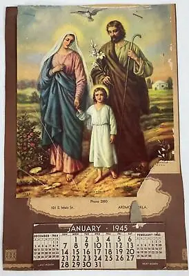 Vintage Wall Calendar 1945 The Holy Family Jesus Mary Jones Bros. Furniture Co • $37.02