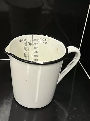 PORCELAIN ENAMELED MEASURING METAL PITCHER [SUPER JUMBO SIZE= 1 QUART] Vintage • $20