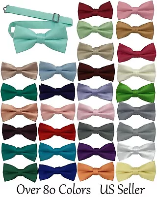 Men's Bow Tie Quality Clip On Adjustable Neck Band Satin Solid Pattern Colors • $6.49