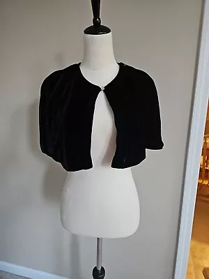 Black Velvet Open Front Lined Shaw Cape Cropped  Shrug Girls 14-16 ANNE • $16