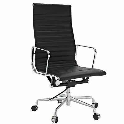 Modern Aluminium Office Chair Low High Back Ribbed 100% GENUINE ITALIAN LEATHER • £279