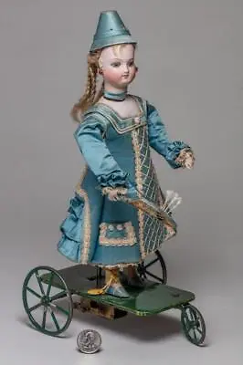 1875 Beautiful Mechanical French Little Girl Doll Playing Badminton Bisque Head • $5000