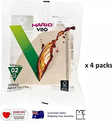 Japan Hario V60 Unbleached Coffee Paper Filter 02 M 100 Sheets 1-4 Cups X 4Packs • $56.99